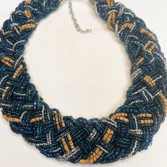 Vintage Handwoven Beaded Necklace — 1990s Artisanal Statement (50–53 cm) - Picture 2 of 8